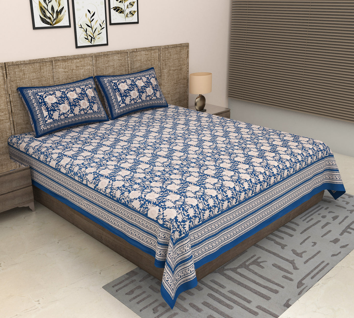 Heavenbirds 300 TC Premium Cotton Bedsheet with 2 Pillow Covers | Ultra Soft & Color Fade Resistant