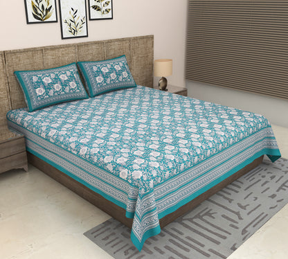 Heavenbirds 300 TC Premium Cotton Bedsheet with 2 Pillow Covers | Ultra Soft & Color Fade Resistant