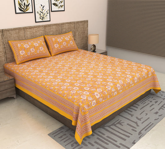 Heavenbirds 300 TC Premium Cotton Bedsheet with 2 Pillow Covers | Ultra Soft & Color Fade Resistant