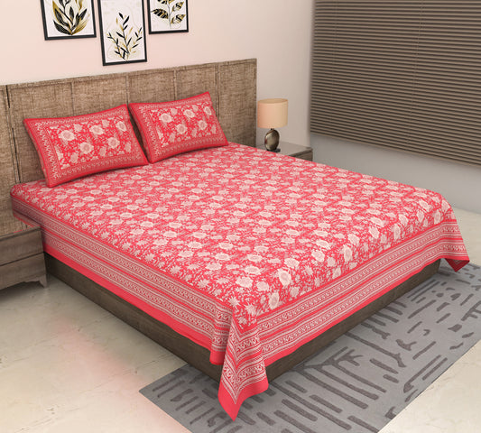 Heavenbirds 300 TC Premium Cotton Bedsheet with 2 Pillow Covers | Ultra Soft & Color Fade Resistant