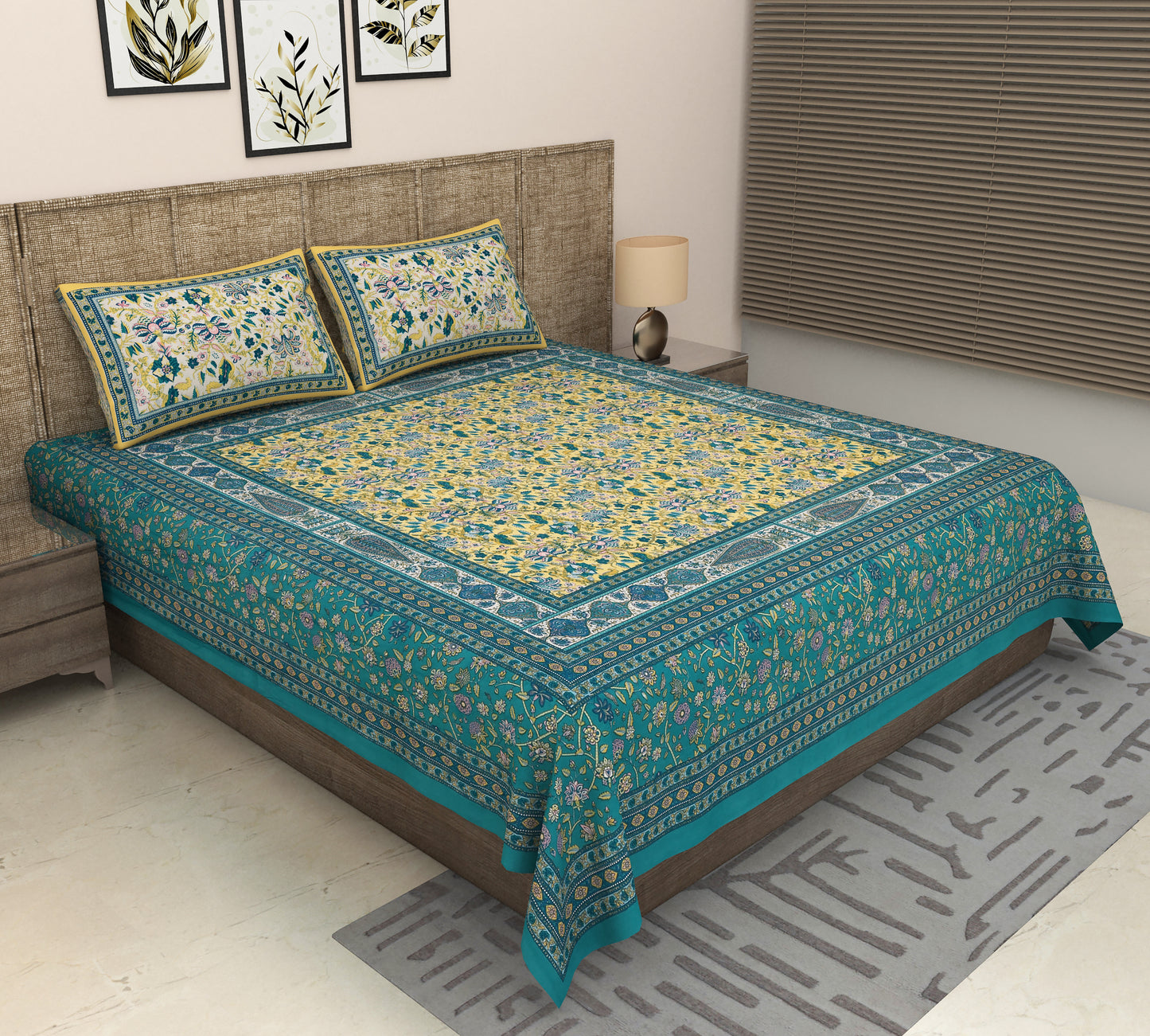 Heavenbirds 300 TC Premium Cotton Bedsheet with 2 Pillow Covers | Ultra Soft & Color Fade Resistant