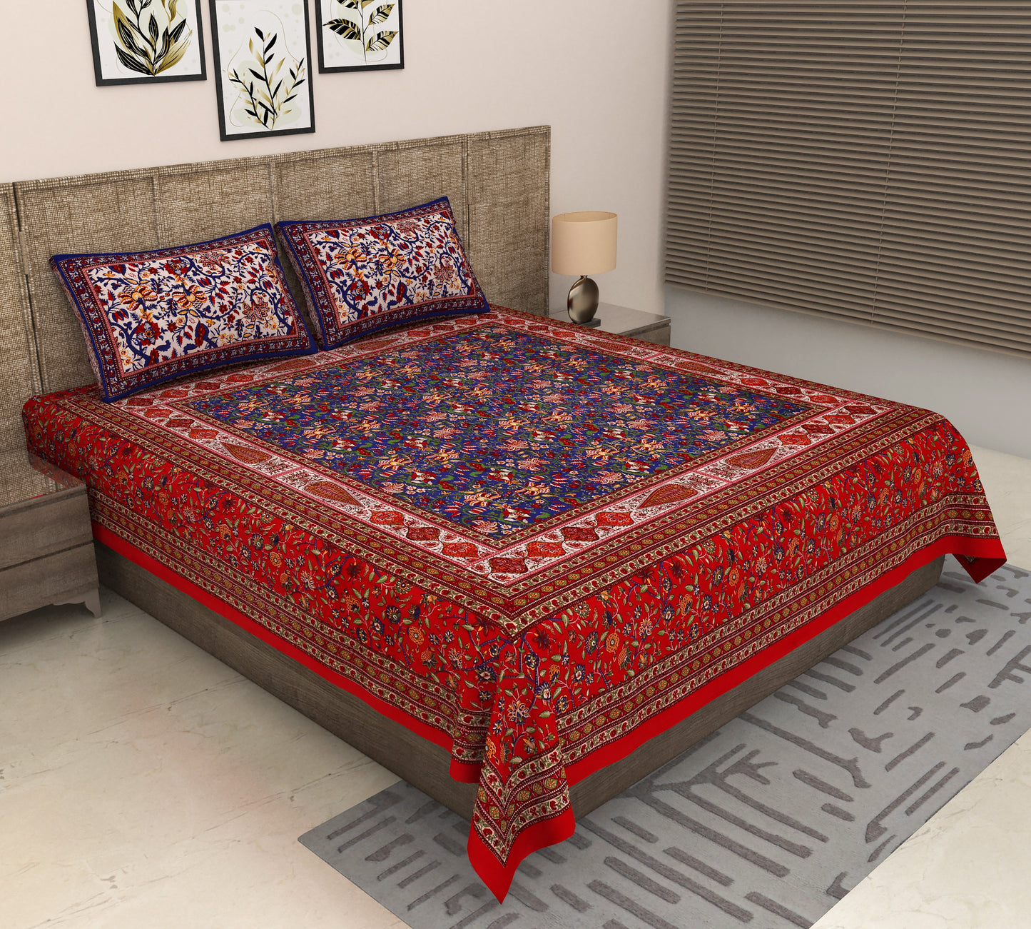 Heavenbirds 300 TC Premium Cotton Bedsheet with 2 Pillow Covers | Ultra Soft & Color Fade Resistant