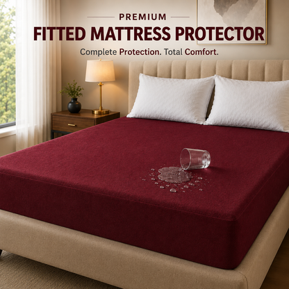 HeavenBirds Waterproof Mattress Protector | King Size 78"x72" | Maroon Red | Cotton Terry | Machine Washable