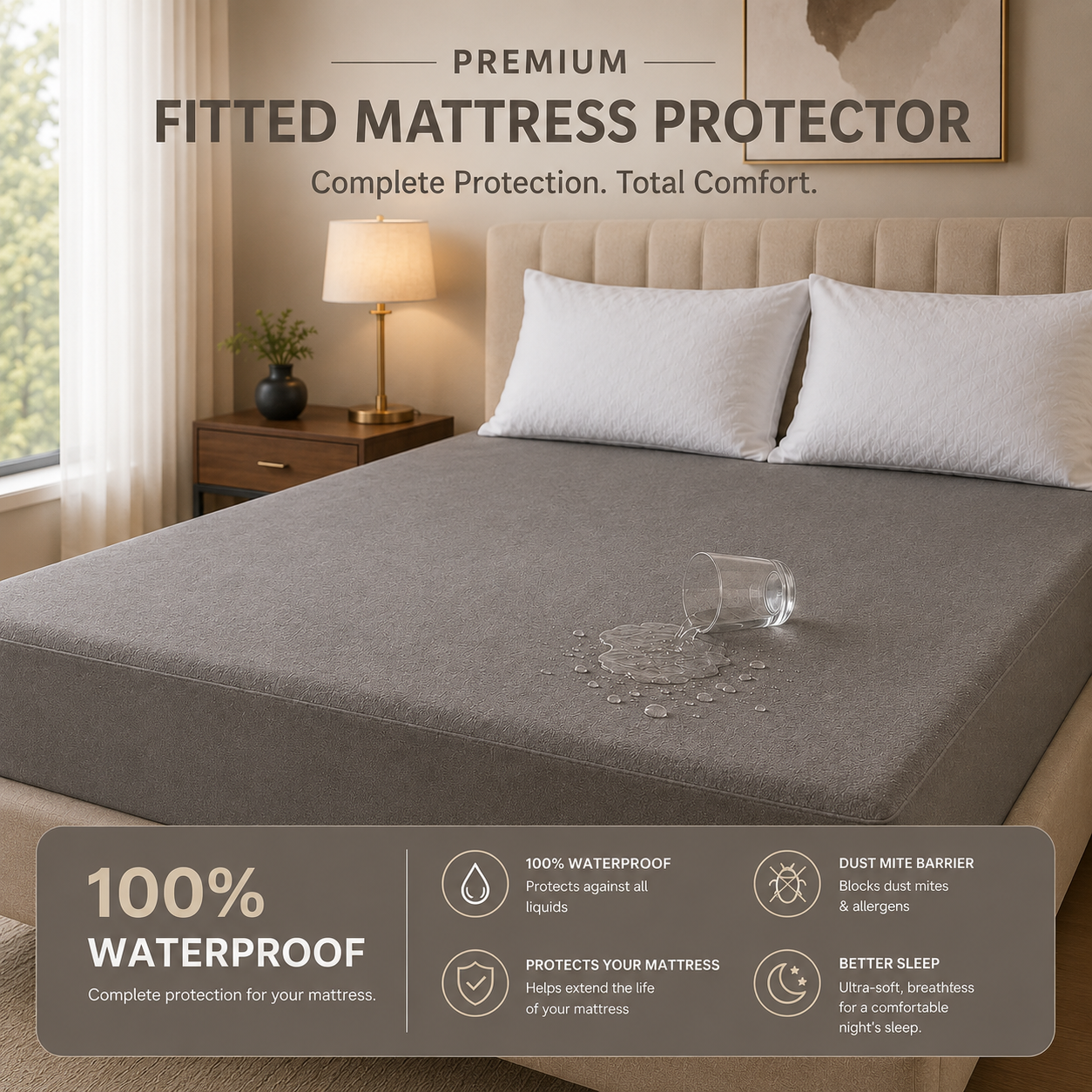 HeavenBirds Waterproof Mattress Protector | King Size 78"x72" | Grey| Cotton Terry | Machine Washable
