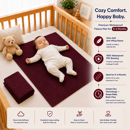 Heavenbirds Waterproof Baby Dry Sheets | Soft Fleece Mattress Protector | 50×70 / 70×100 / 100×140 cm | Maroon - Pack of 2