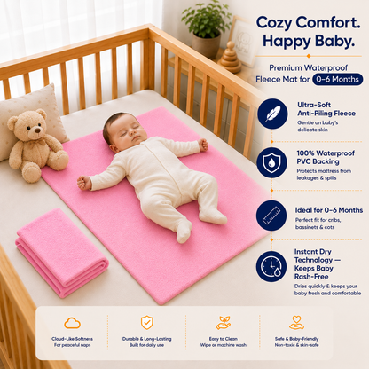 Heavenbirds Waterproof Baby Dry Sheets | Soft Fleece Mattress Protector | 50×70 / 70×100 / 100×140 cm | Pink- Pack of 2