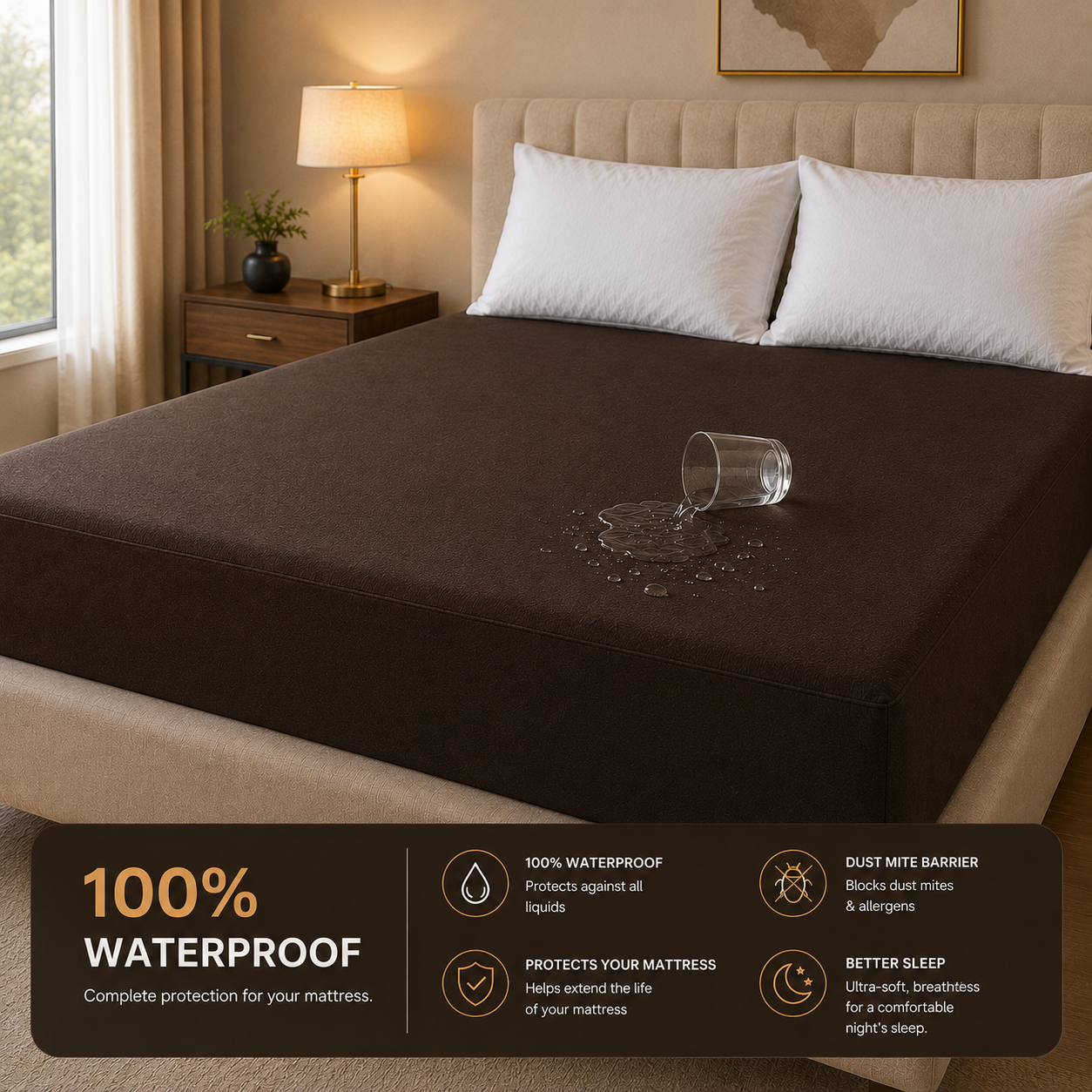HeavenBirds Waterproof Mattress Protector | King Size 78"x72" | Brown | Cotton Terry | Machine Washable