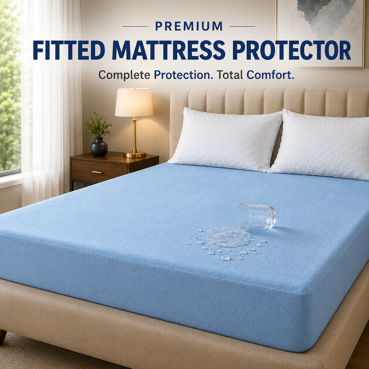HeavenBirds Waterproof Mattress Protector | King Size 78"x72" | Sky Blue | Cotton Terry | Machine Washable