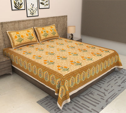 Heavenbirds 300 TC Premium Cotton Bedsheet with 2 Pillow Covers | Ultra Soft & Color Fade Resistant
