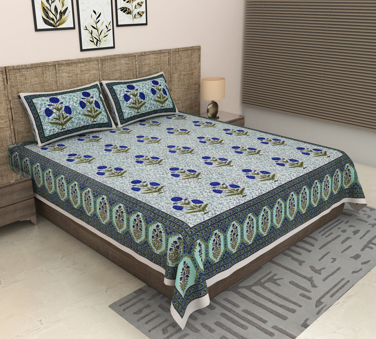 Heavenbirds 300 TC Premium Cotton Bedsheet with 2 Pillow Covers | Ultra Soft & Color Fade Resistant