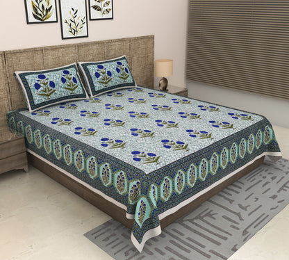 Heavenbirds 300 TC Premium Cotton Bedsheet with 2 Pillow Covers | Ultra Soft & Color Fade Resistant