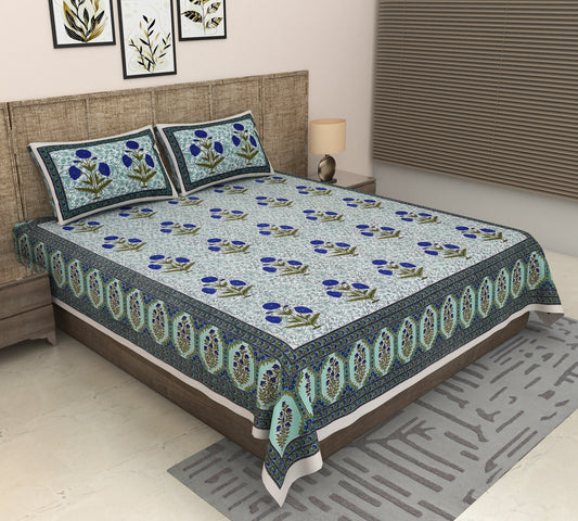 Heavenbirds 300 TC Premium Cotton Bedsheet with 2 Pillow Covers | Ultra Soft & Color Fade Resistant