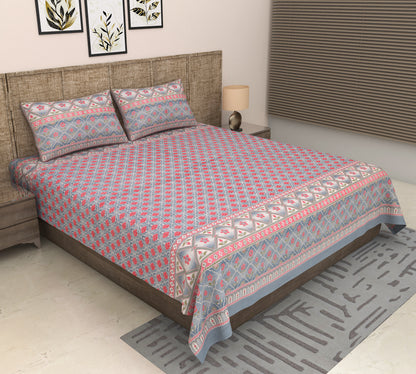 Heavenbirds 300 TC Premium Cotton Bedsheet with 2 Pillow Covers | Ultra Soft & Color Fade Resistant