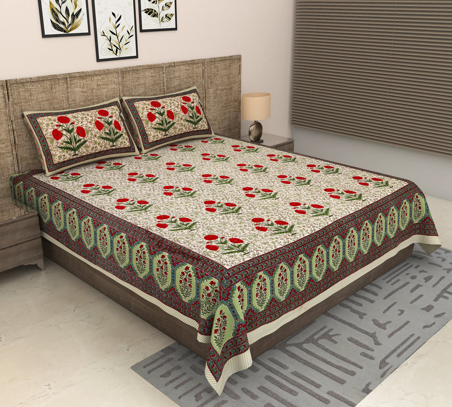Heavenbirds 300 TC Premium Cotton Bedsheet with 2 Pillow Covers | Ultra Soft & Color Fade Resistant