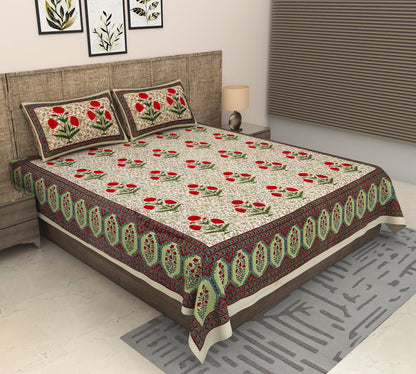 Heavenbirds 300 TC Premium Cotton Bedsheet with 2 Pillow Covers | Ultra Soft & Color Fade Resistant