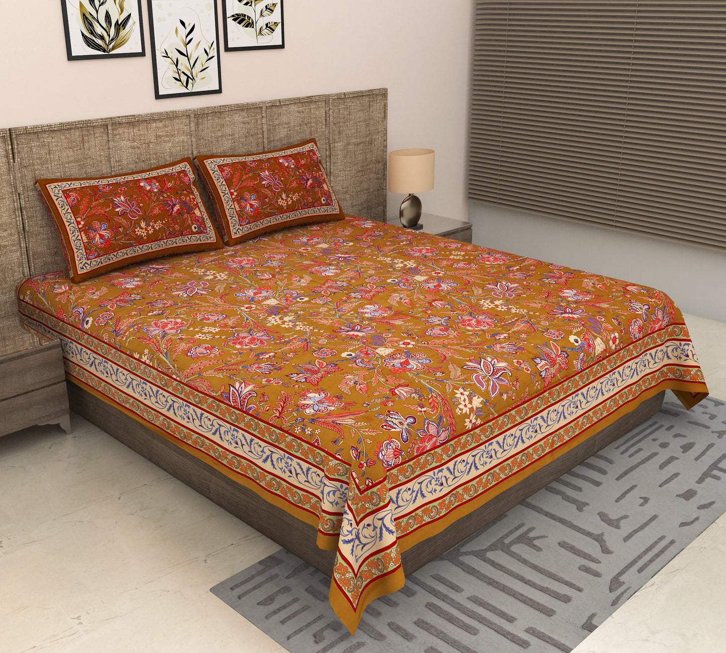 Heavenbirds 300 TC Premium Cotton Bedsheet with 2 Pillow Covers | Ultra Soft & Color Fade Resistant
