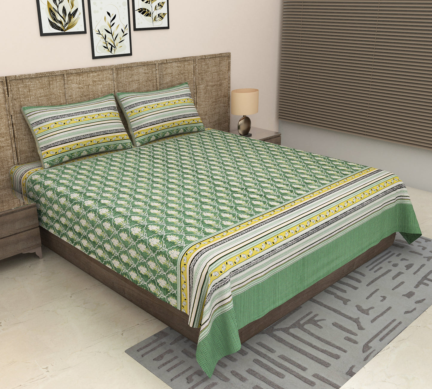 Heavenbirds 300 TC Premium Cotton Bedsheet with 2 Pillow Covers | Ultra Soft & Color Fade Resistant