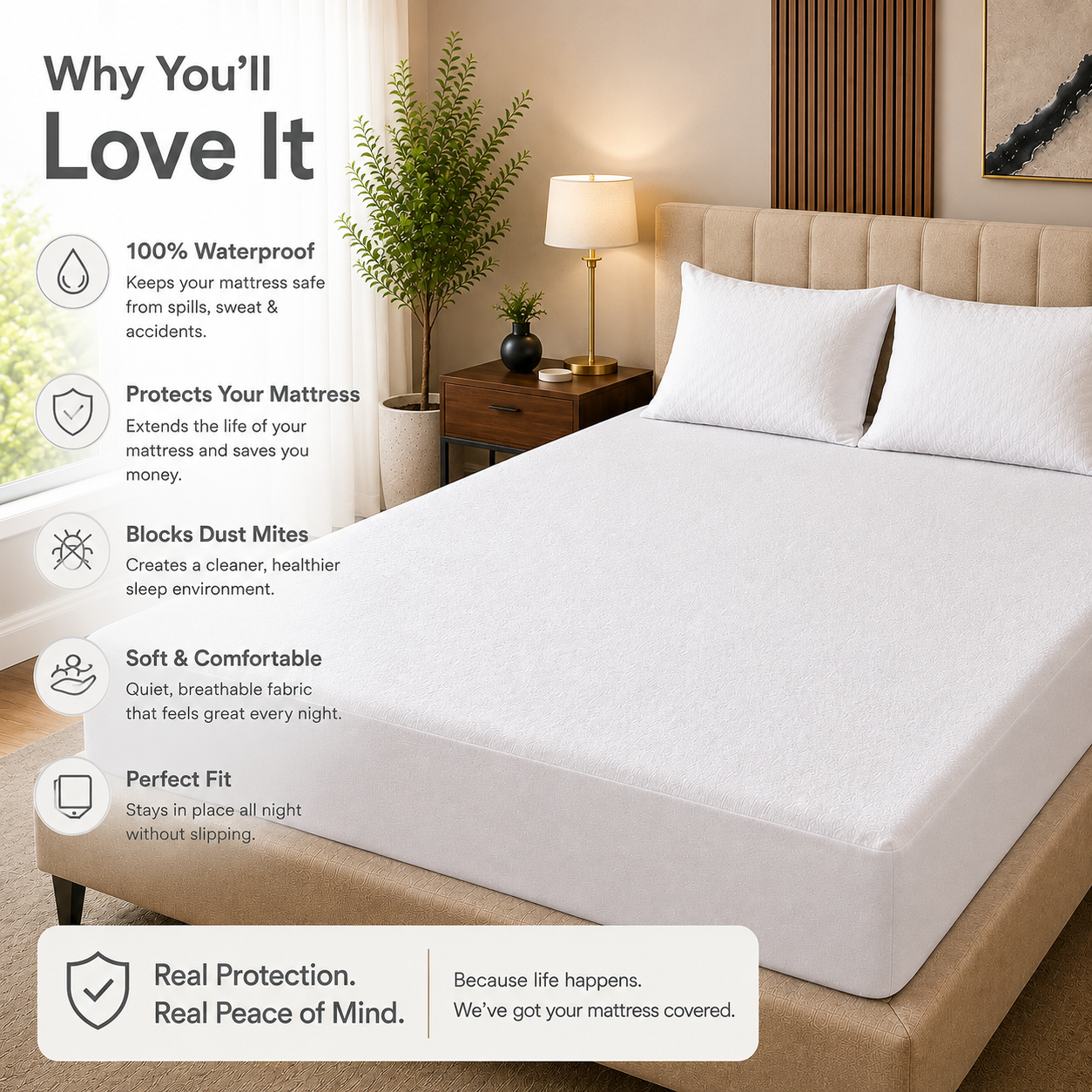 HeavenBirds Waterproof Mattress Protector | King Size 78"x72" | White | Cotton Terry | Machine Washable