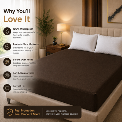 HeavenBirds Waterproof Mattress Protector | King Size 78"x72" | Brown | Cotton Terry | Machine Washable