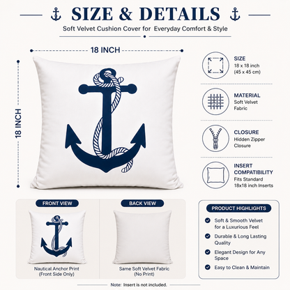 Set of 4 Minimal Nautical Cushion Covers | Compass, Anchor, Ship Wheel & Sailboat Throw Pillow Covers | Coastal Farmhouse Home Decor