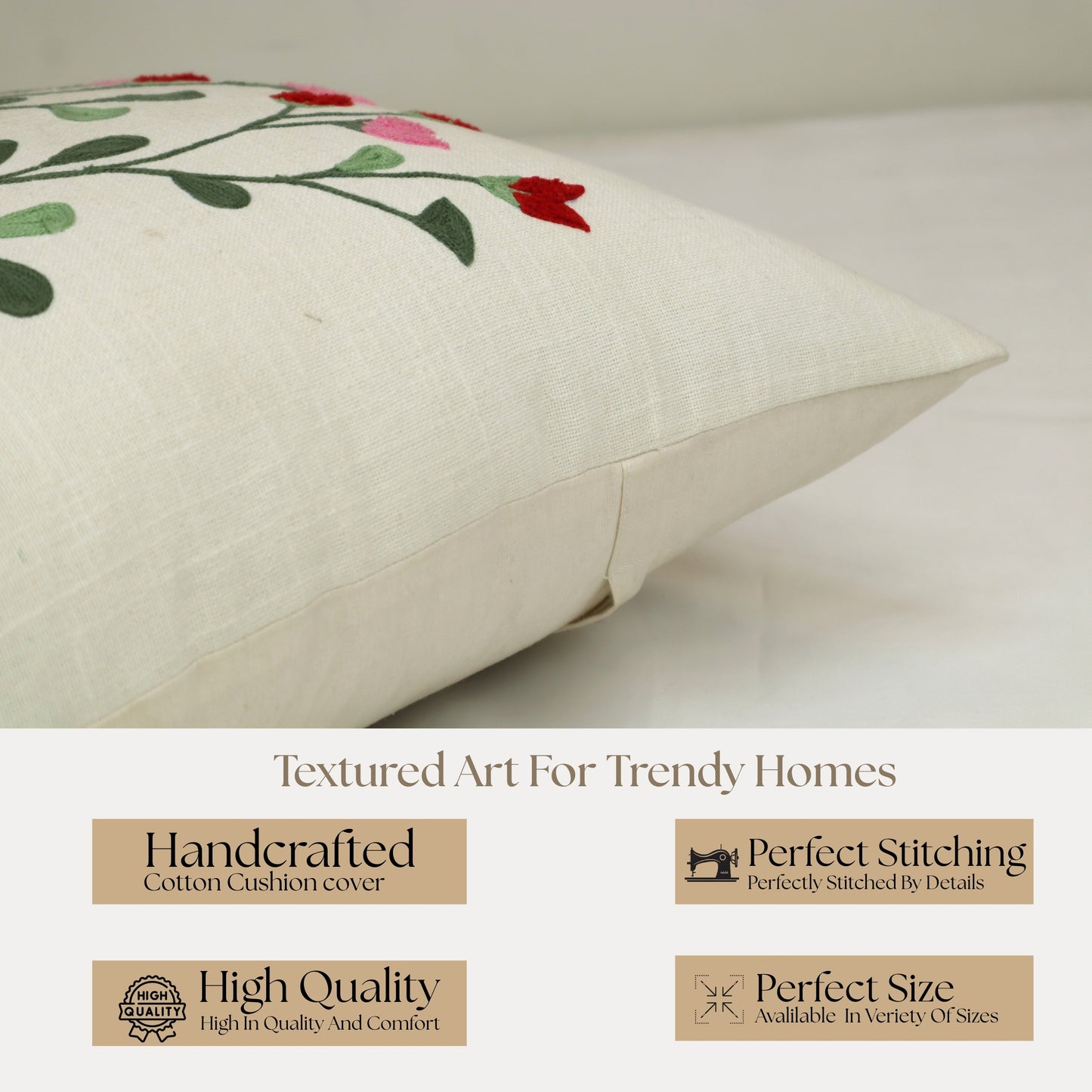 Premium Cushion Cover  | Handmade with Intricate Embroidered Cushion Cover with Hidden Zipper