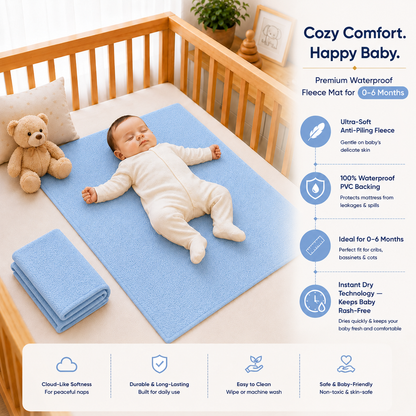 Heavenbirds Waterproof Baby Dry Sheets | Soft Fleece Mattress Protector | 50×70 / 70×100 / 100×140 cm | Sky Blue - Pack of 2