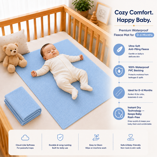 Heavenbirds Waterproof Baby Dry Sheets | Soft Fleece Mattress Protector | 50×70 / 70×100 / 100×140 cm | Sky Blue - Pack of 2