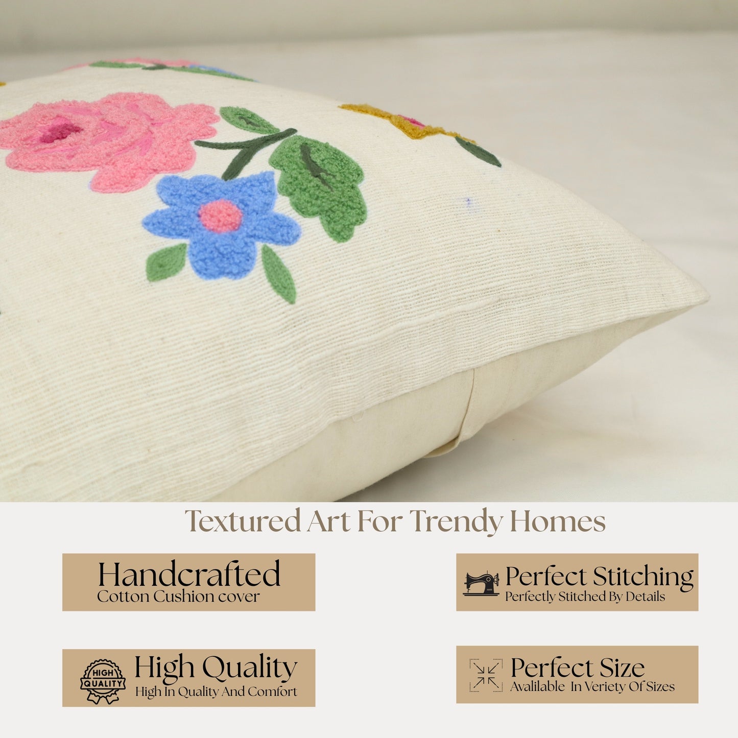 Premium Cushion Cover  | Handmade with Intricate Embroidered Cushion Cover with Hidden Zipper