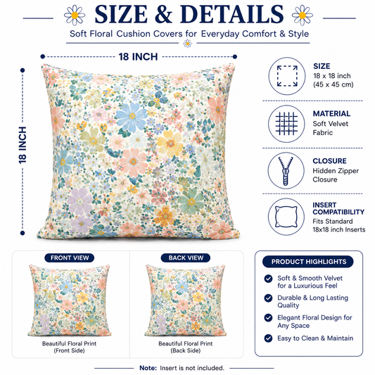 Set of 4 Blue Floral Cushion Covers | Daisy Flower Decorative Throw Pillow Covers | Spring Cottagecore Sofa Cushion Covers