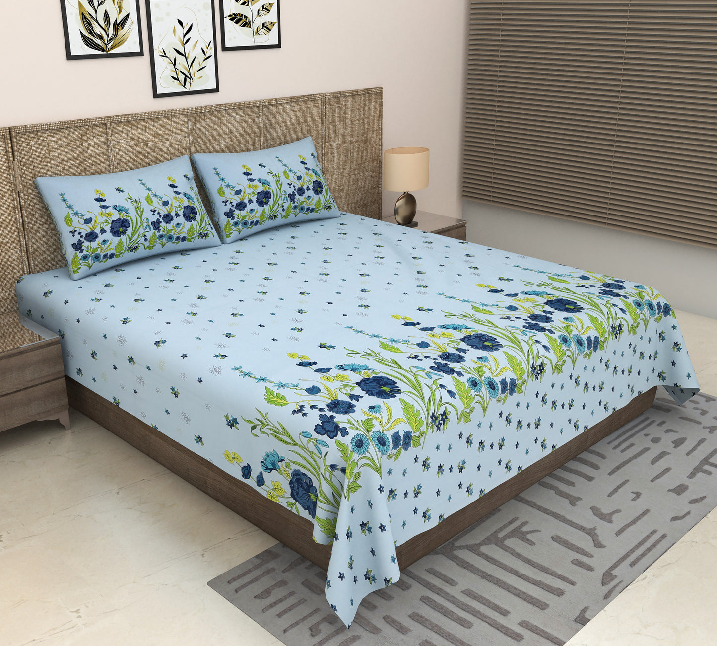 Heavenbirds 300 TC Premium Cotton Bedsheet with 2 Pillow Covers | Ultra Soft & Color Fade Resistant