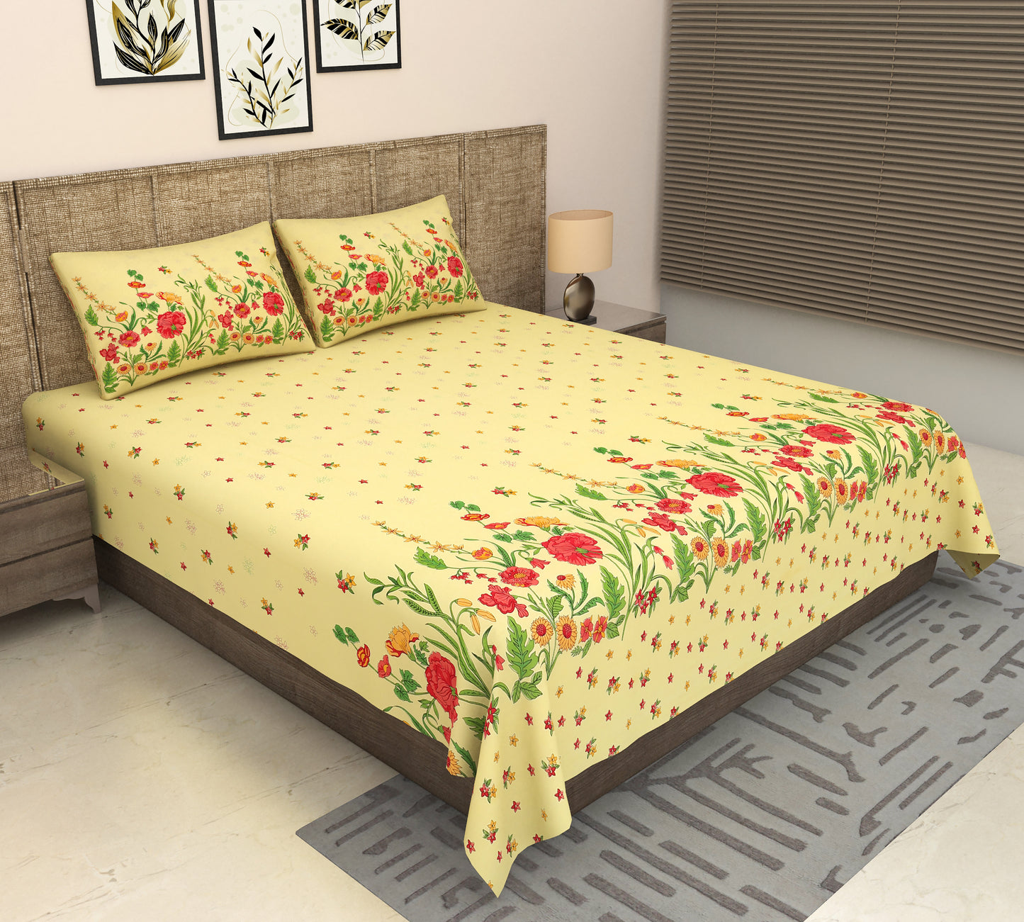 Heavenbirds 300 TC Premium Cotton Bedsheet with 2 Pillow Covers | Ultra Soft & Color Fade Resistant