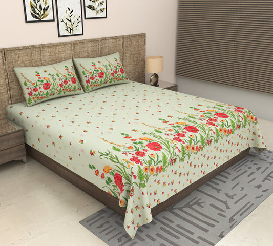 Heavenbirds 300 TC Premium Cotton Bedsheet with 2 Pillow Covers | Ultra Soft & Color Fade Resistant