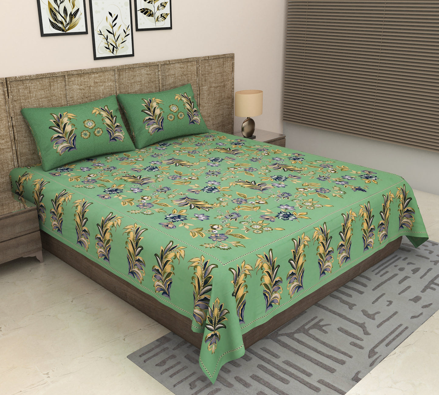 Heavenbirds 300 TC Premium Cotton Bedsheet with 2 Pillow Covers | Ultra Soft & Color Fade Resistant
