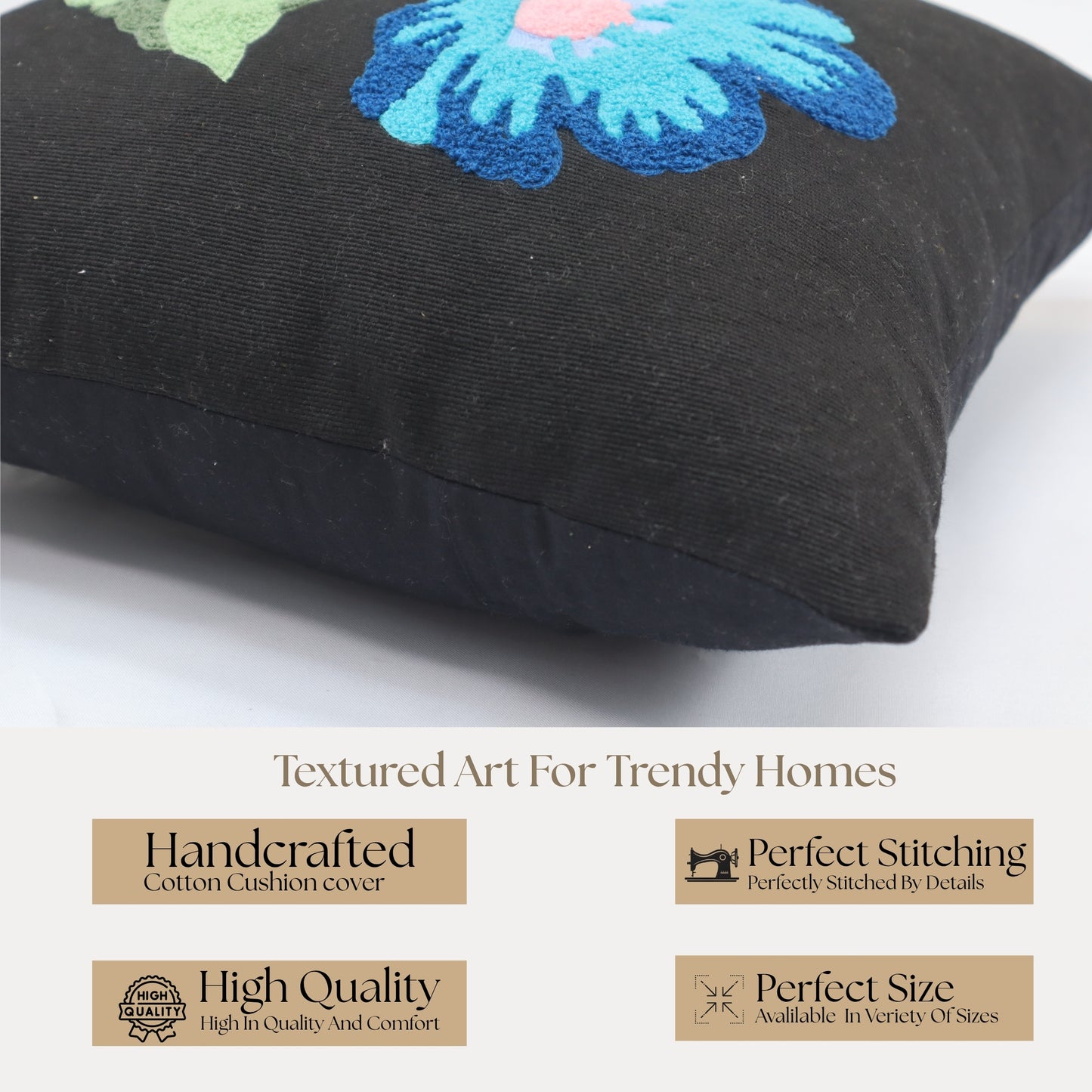 Premium Cushion Cover  | Handmade with Intricate Embroidered Cushion Cover with Hidden Zipper