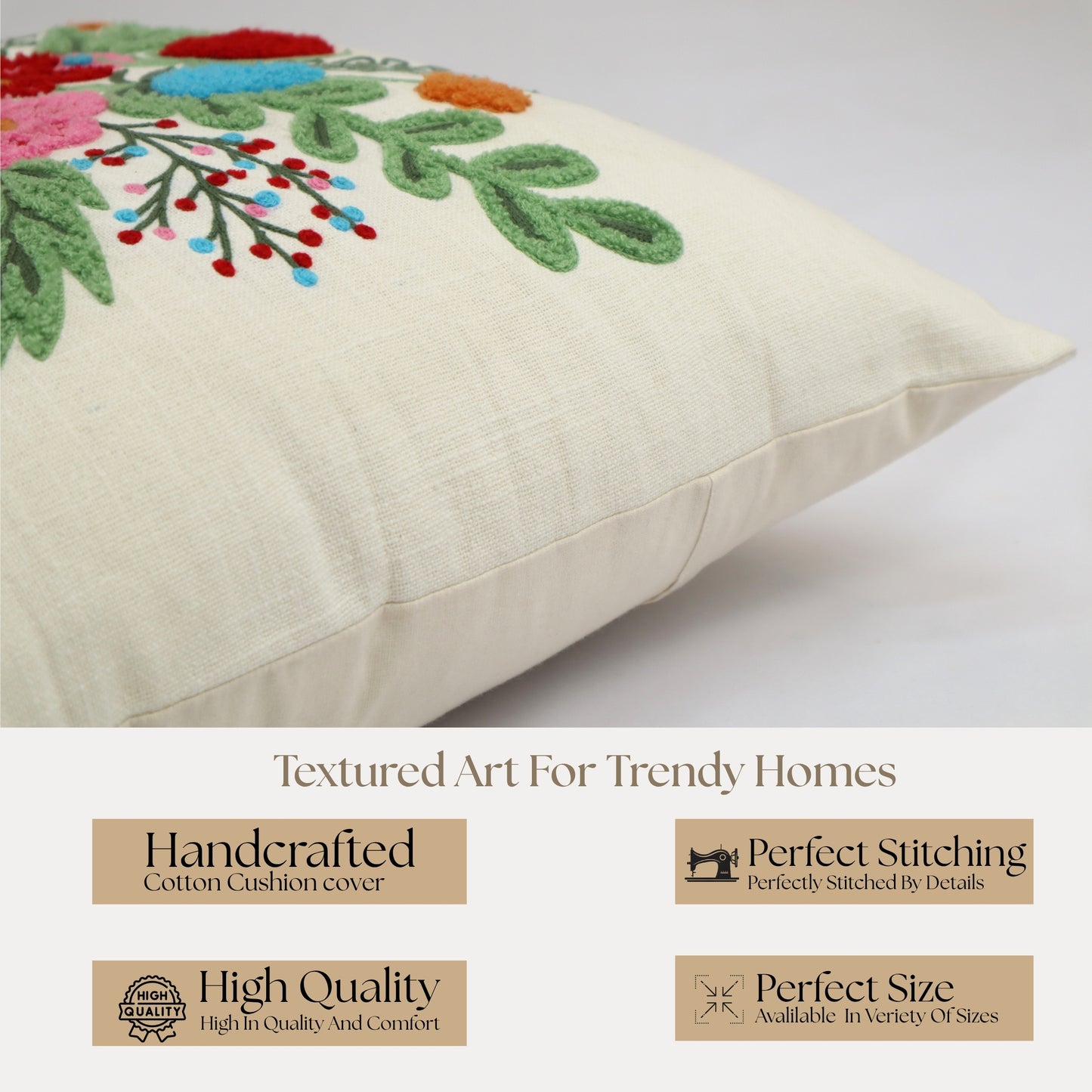 Premium Cushion Cover  | Handmade with Intricate Embroidered Cushion Cover with Hidden Zipper