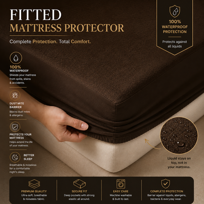 HeavenBirds Waterproof Mattress Protector | King Size 78"x72" | Brown | Cotton Terry | Machine Washable
