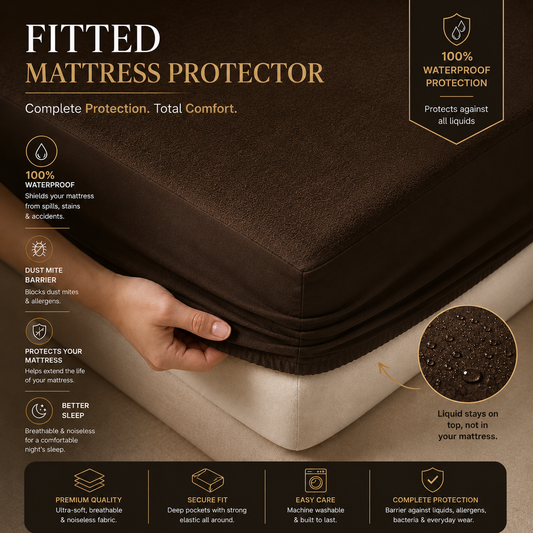 HeavenBirds Waterproof Mattress Protector | King Size 78"x72" | Brown | Cotton Terry | Machine Washable