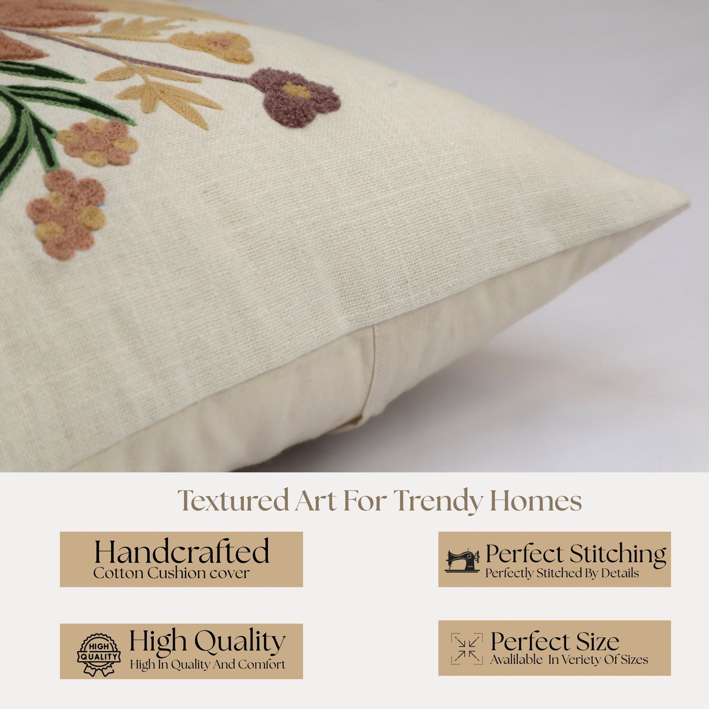 Premium Cushion Cover  | Handmade with Intricate Embroidered Cushion Cover with Hidden Zipper