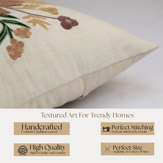 Premium Cushion Cover  | Handmade with Intricate Embroidered Cushion Cover with Hidden Zipper