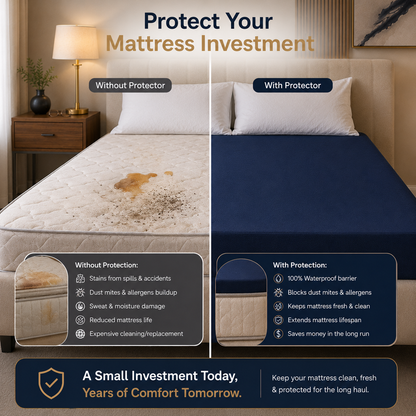 HeavenBirds Waterproof Mattress Protector | King Size 78"x72" | Dark Blue | Cotton Terry | Machine Washable