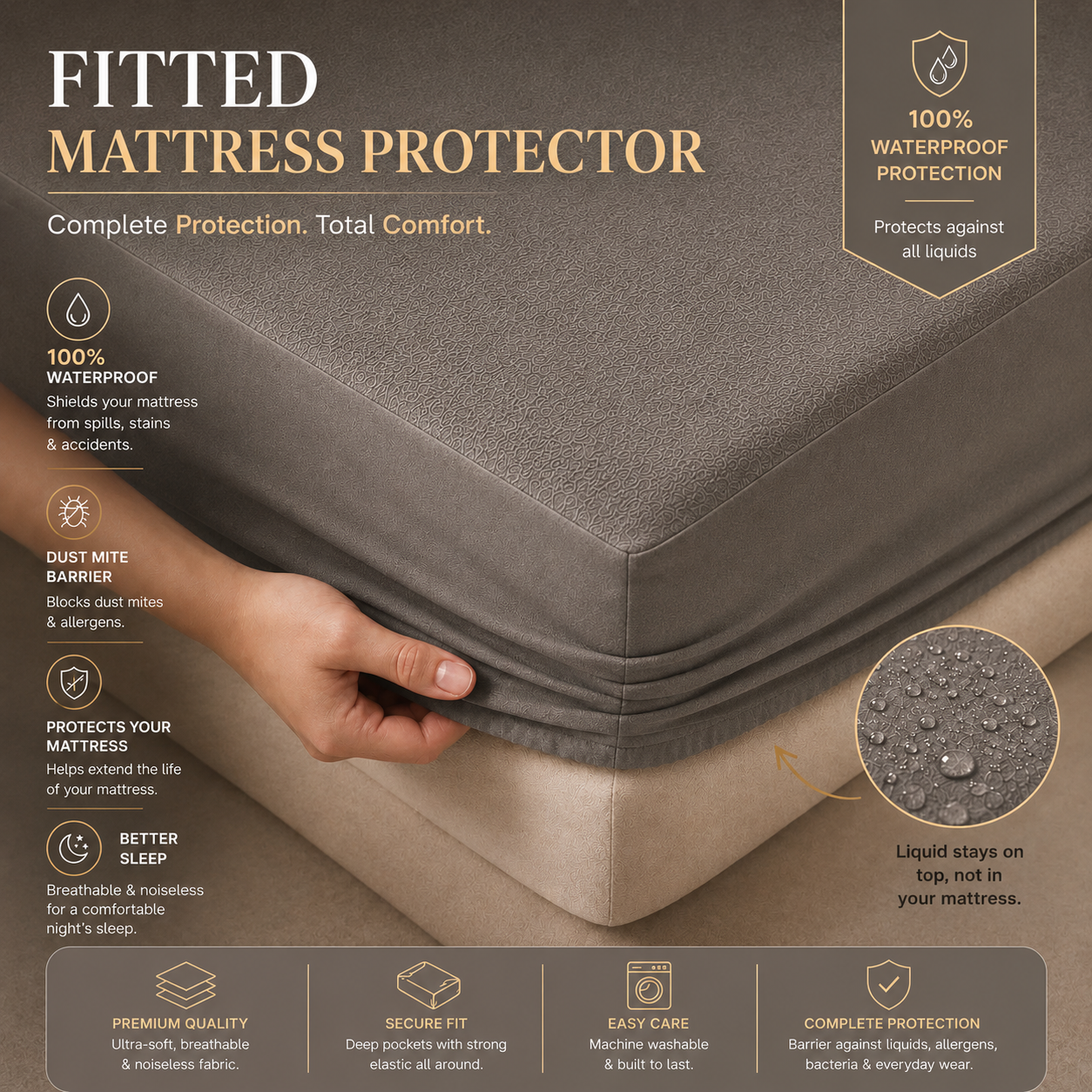 HeavenBirds Waterproof Mattress Protector | King Size 78"x72" | Grey| Cotton Terry | Machine Washable