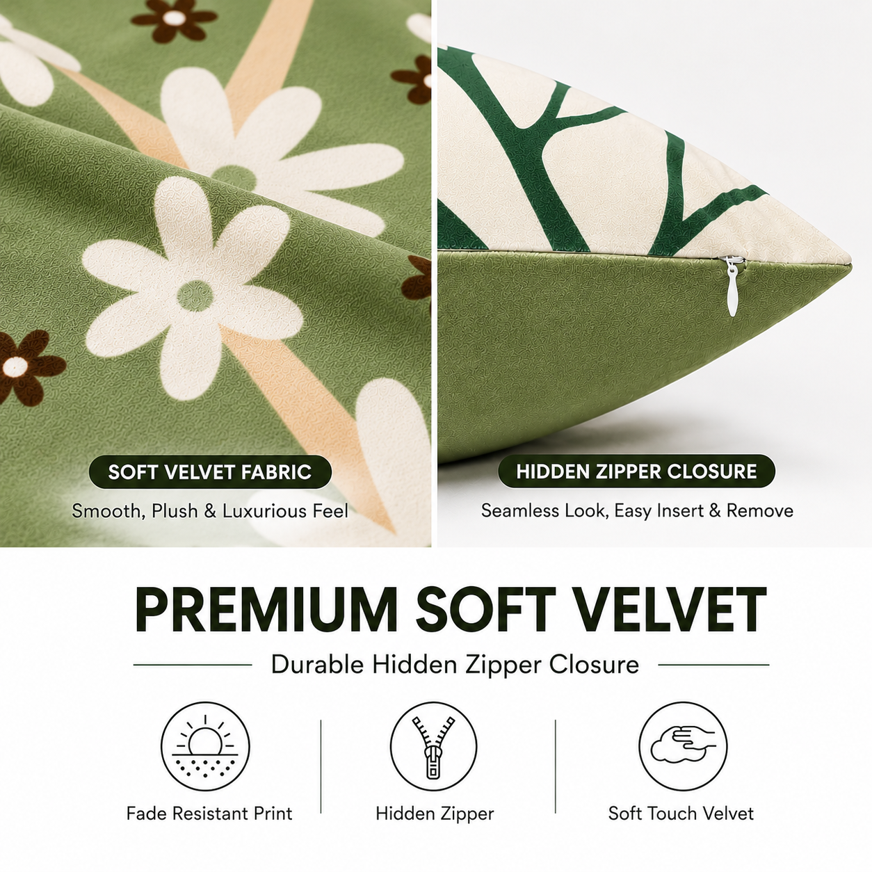 Set of 4 Sage Green Botanical Cushion Covers | Modern Abstract Leaf Throw Pillow Covers | Minimalist Boho Home Decor