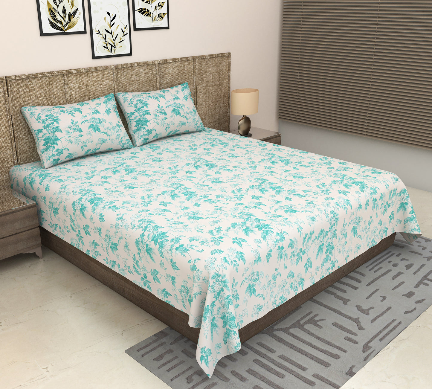 Heavenbirds 300 TC Premium Cotton Bedsheet with 2 Pillow Covers | Ultra Soft & Color Fade Resistant