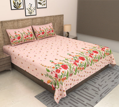 Heavenbirds 300 TC Premium Cotton Bedsheet with 2 Pillow Covers | Ultra Soft & Color Fade Resistant