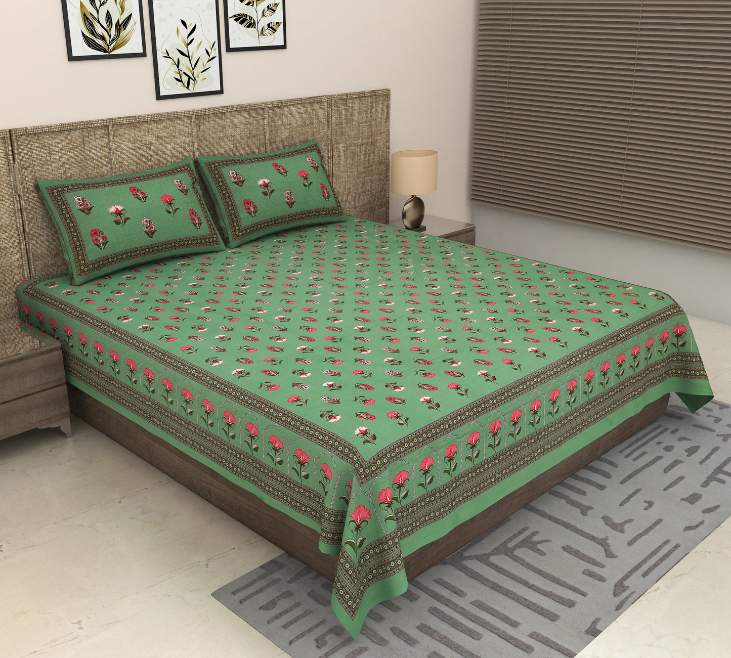 Heavenbirds 300 TC Premium Cotton Bedsheet with 2 Pillow Covers | Ultra Soft & Color Fade Resistant