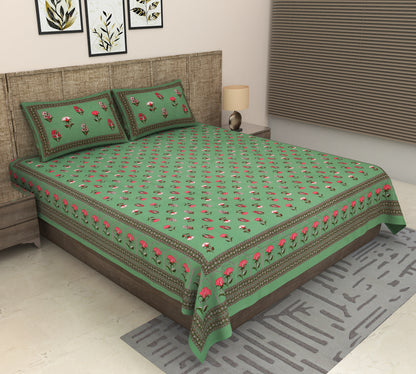 Heavenbirds 300 TC Premium Cotton Bedsheet with 2 Pillow Covers | Ultra Soft & Color Fade Resistant