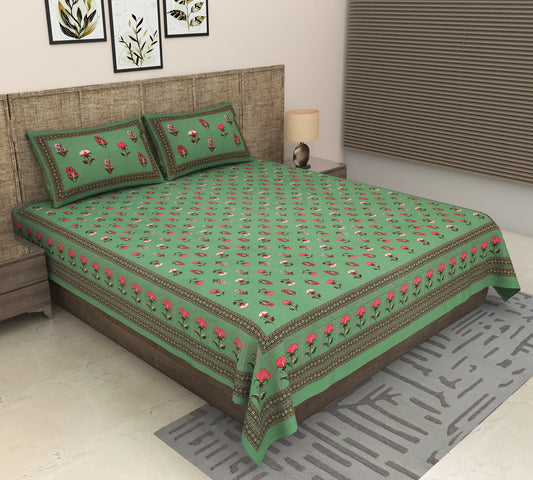 Heavenbirds 300 TC Premium Cotton Bedsheet with 2 Pillow Covers | Ultra Soft & Color Fade Resistant