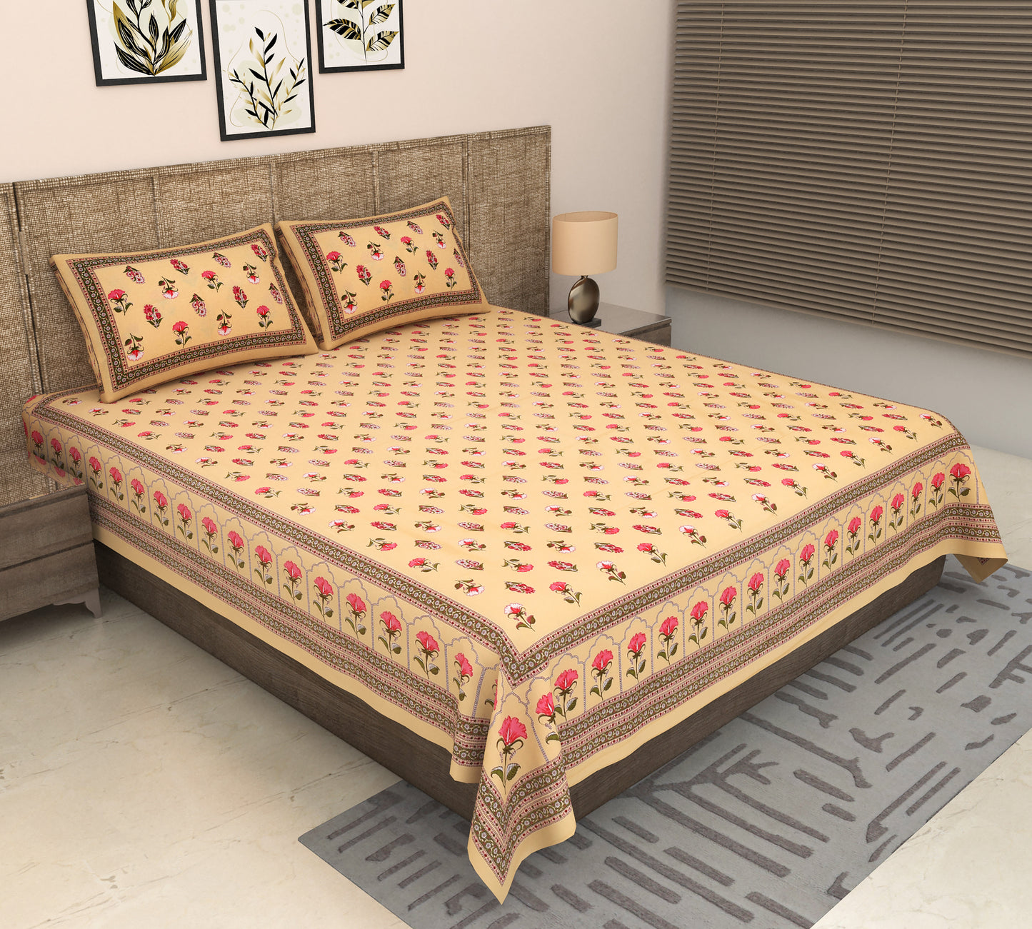 Heavenbirds 300 TC Premium Cotton Bedsheet with 2 Pillow Covers | Ultra Soft & Color Fade Resistant
