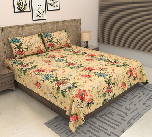 Heavenbirds 300 TC Premium Cotton Bedsheet with 2 Pillow Covers | Ultra Soft & Color Fade Resistant