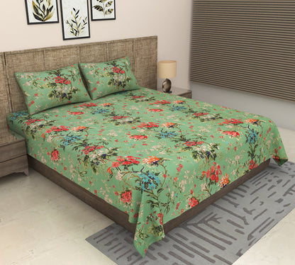 Heavenbirds 300 TC Premium Cotton Bedsheet with 2 Pillow Covers | Ultra Soft & Color Fade Resistant